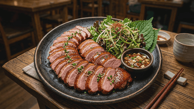 Fresh shredded green onions and smoked duck slices