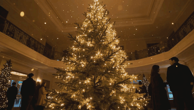 실내에 아름답게 장식된 크리스마스 트리