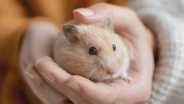 A hamster being gently held in hands