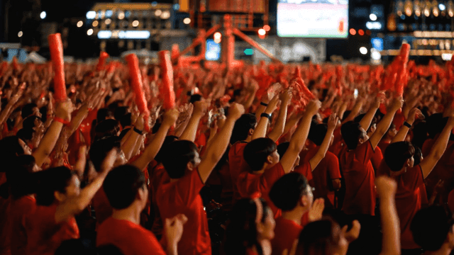 Large crowd cheering for national soccer team