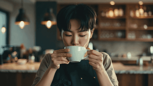 Barista drinking coffee