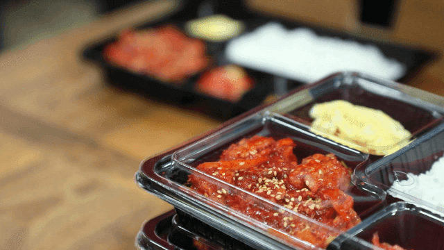 Korean lunchboxes with kimchi and rice
