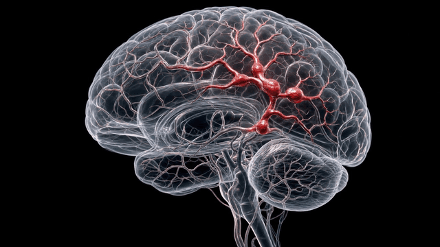 Detailed view of a human brain with neurons