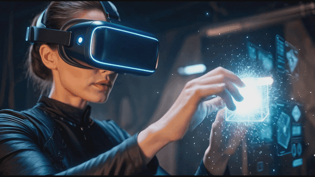 가상 현실 기술을 사용하는 여성