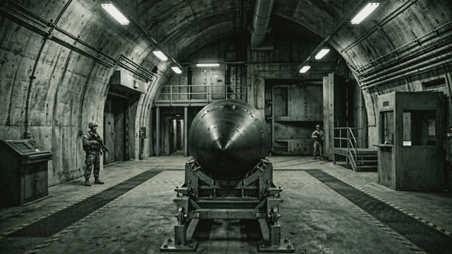Military bunker with guards and missiles