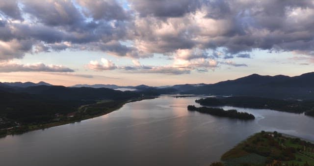 Serene river surrounded by mountains