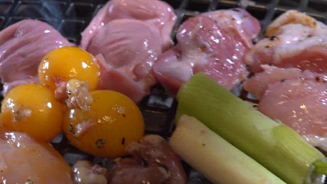 Chicken and special parts grilled on a grill