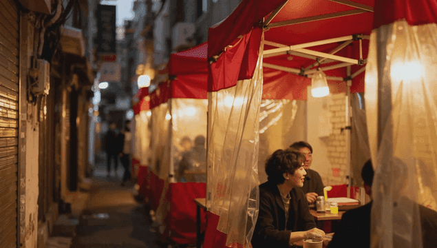 포장마차 사람들이 있는 길거리