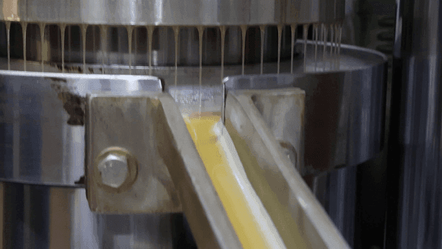 Sesame oil flowing from metal machine