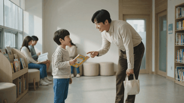 Child and pediatrician talking at hospital