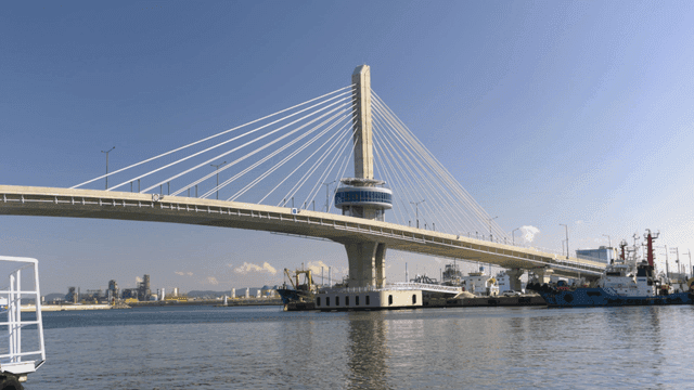Modern bridge over calm sea