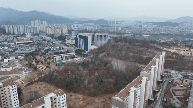 Cityscape surrounded by nature