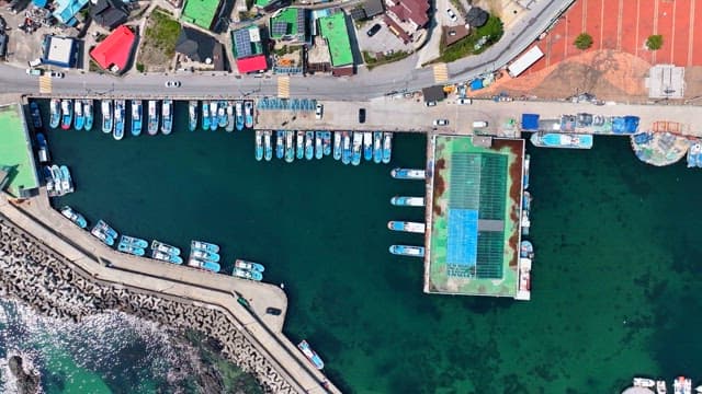 Coastal harbor with boats and clear water