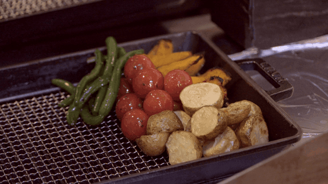 Grilled vegetables on a tray