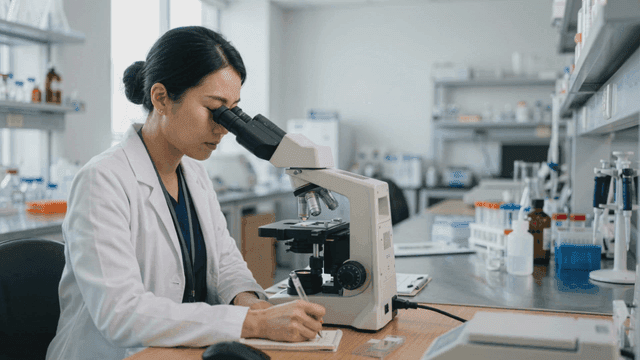 Scientist examining samples in a lab