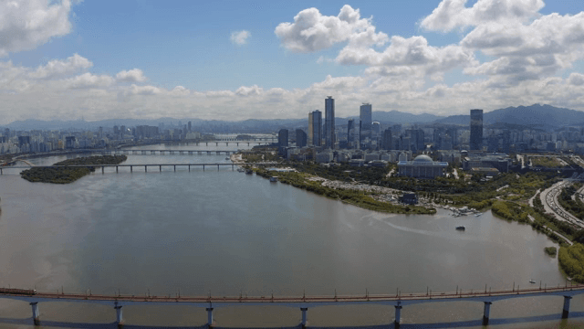 City skyline with a river and bridges