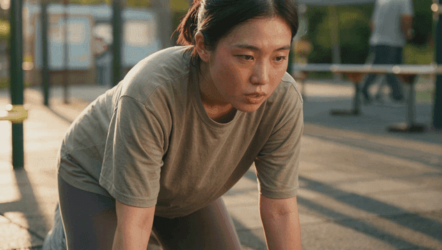 Tired woman with exercise equipment outdoors