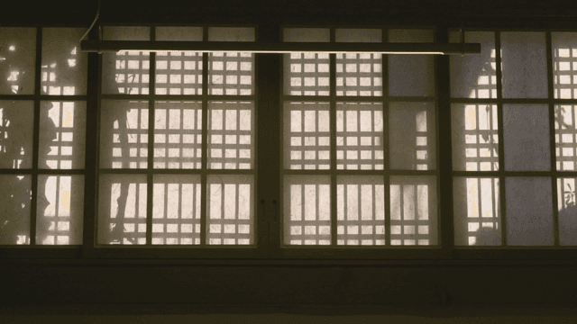 Traditional Hanok window casting shadow