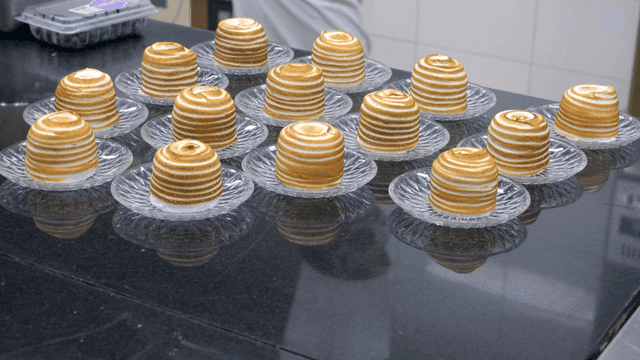 Desserts arranged on a kitchen counter