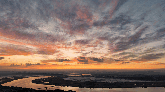 Scenery of flowing river at sunset