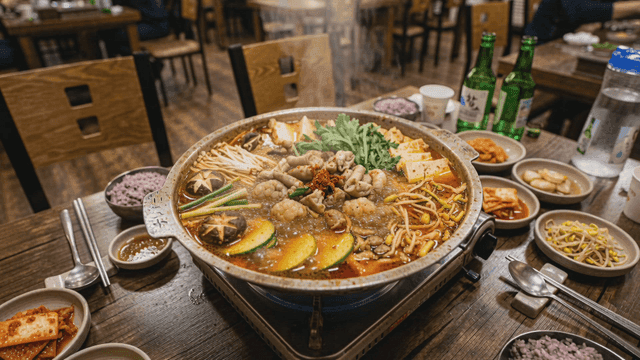 Tripe hot pot with various ingredients