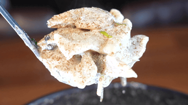 Ladle full of delicious perilla seed dumplings