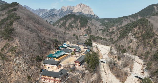 Aerial View of a Temple in the Mountain Valley