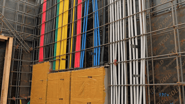 Colorful cables at a construction site