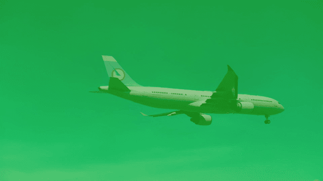 Airplanes flying in clear sky and green screen