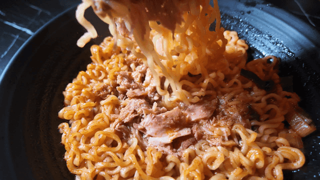 BBQ ramen eaten with chopsticks