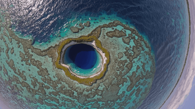 Aerial view of a large oceanic sinkhole