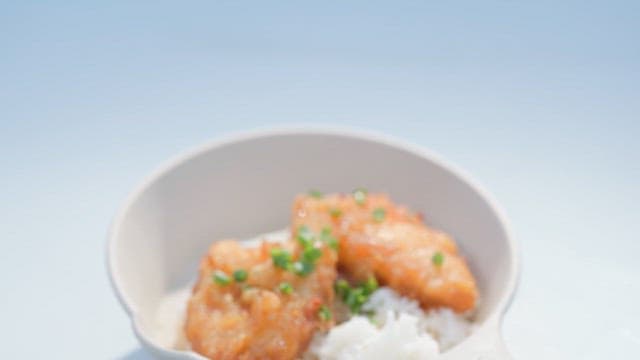 Rice topped with delicious fried fish