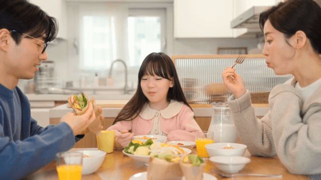 Family enjoying breakfast together