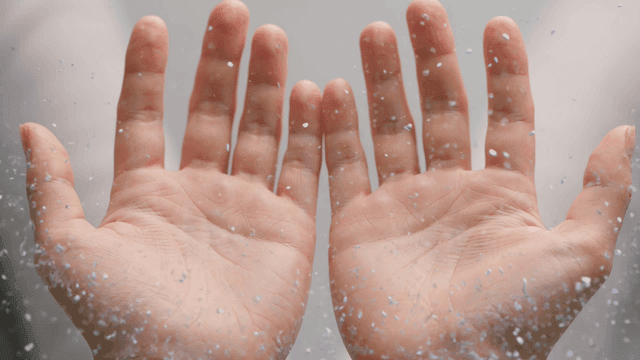 Virus particles and hands