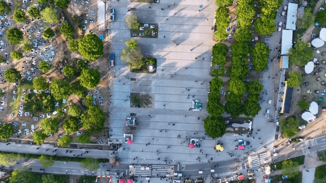 Crowded riverside park