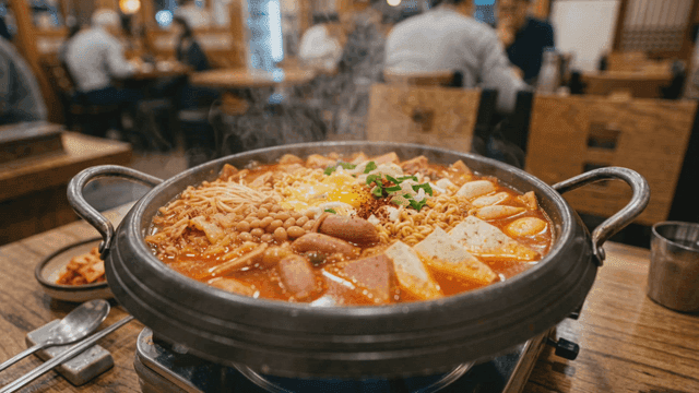 Budaejjigae boiling in restaurant