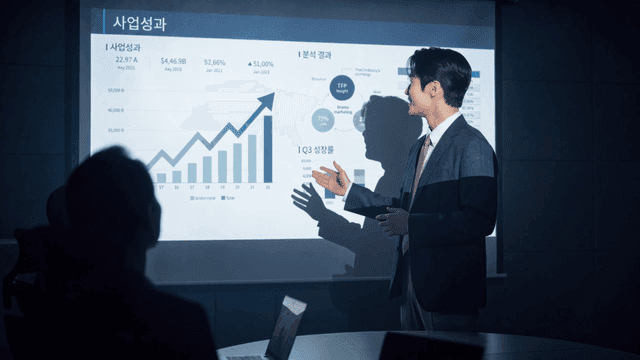 Office workers presenting business results using charts