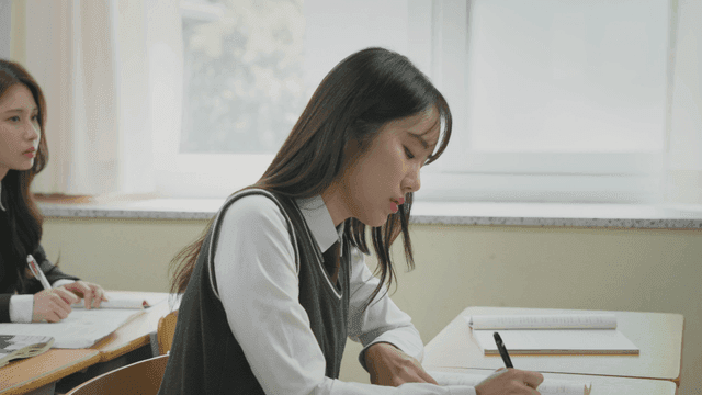 밝은 교실에서 공부하는 학생들