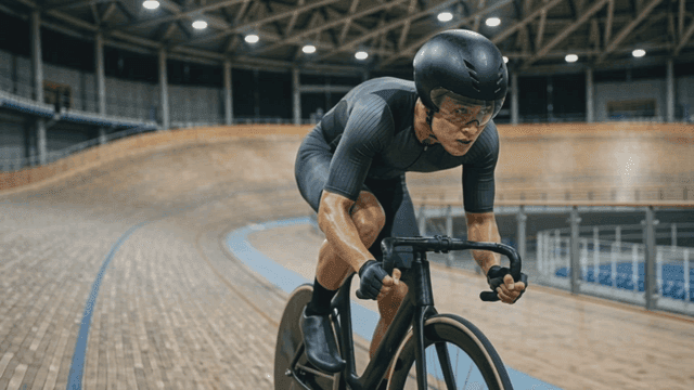 Cyclist racing on an indoor track