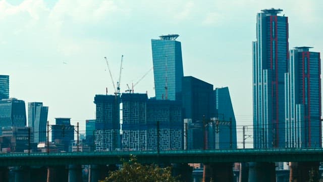 Subway Passing in front of Yeouido's Building Forest