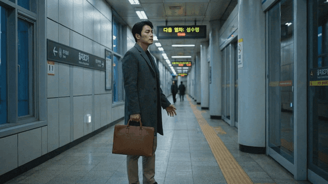 Male office worker waiting at subway station