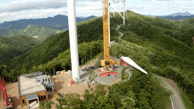 Wind turbine construction site in the mountains