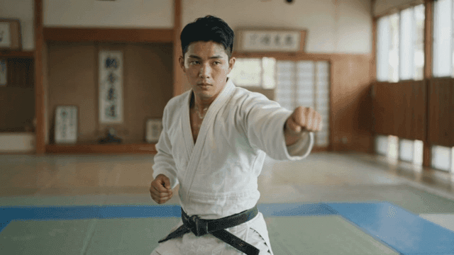 Man practicing martial arts at dojo