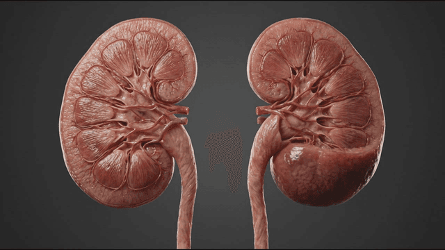 Detailed view of human kidneys