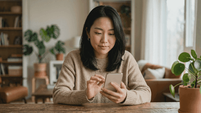 Woman using a smartphone at home