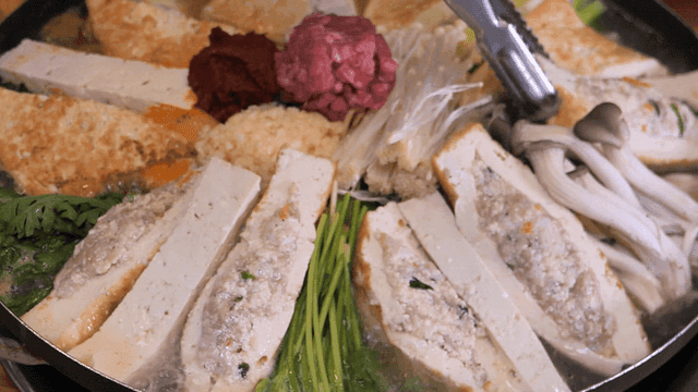 Korean hot pot with tofu and vegetables