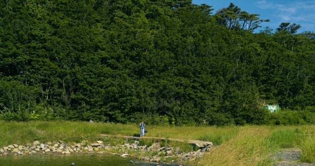 Person enjoying serenity by the lakeside