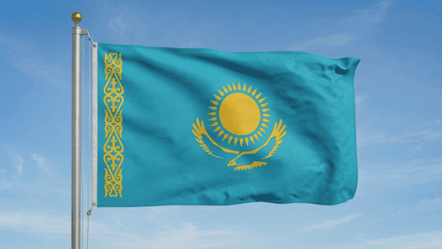 Kazakhstan flag waving in the wind