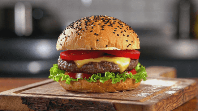 Juicy cheeseburger with fresh toppings