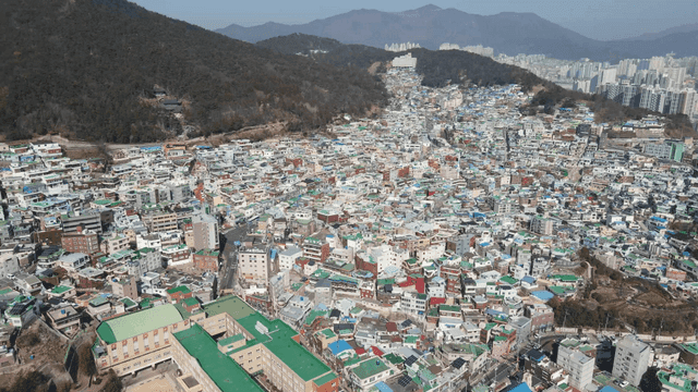 Sprawling cityscape with colorful buildings